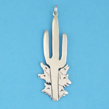 Microsculptures 0429 Saguaro & Coyotes Silver Pendant
