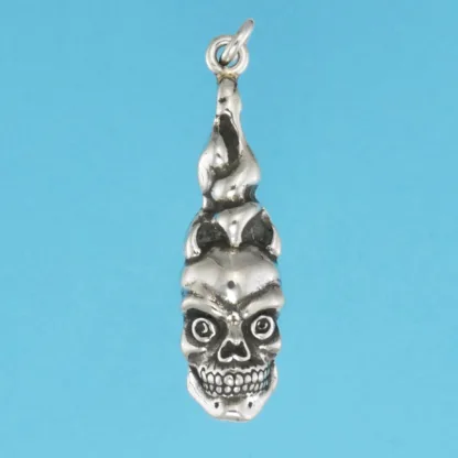 Microsculptures 0454 Flaming Skull Silver Pendant