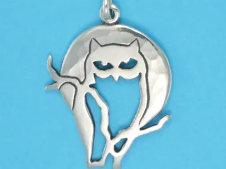 Microsculptures 0456 Owl & Moon Silver Pendant