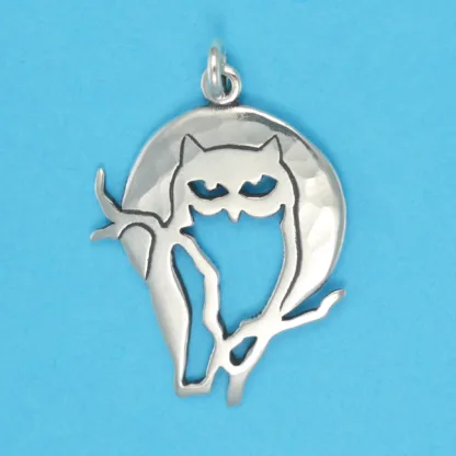 Microsculptures 0456 Owl & Moon Silver Pendant