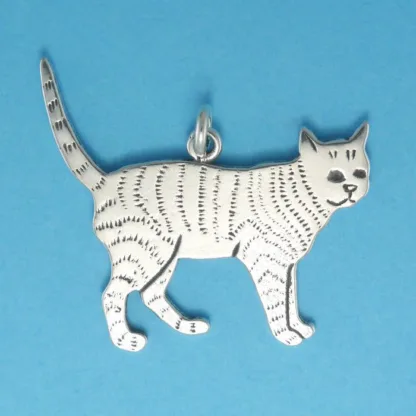 Microsculptures 0486 Tabby Cat Silver Pendant