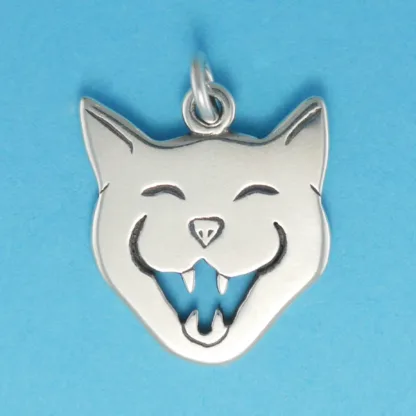 Microsculptures 0489 Laughing Cat Face Silver Charm