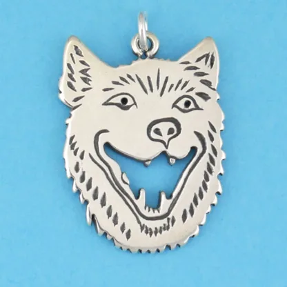 Microsculptures 0571 Laughing Wolf Head Silver Pendant