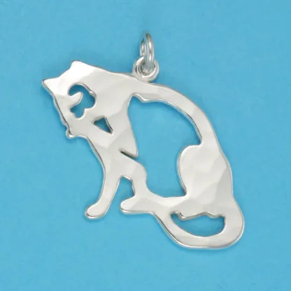 Microsculptures 0587 Grooming Cat Silver Charm