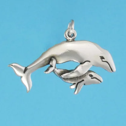 Microsculptures 0592 Humpback Whale Mother & Calf Silver Charm