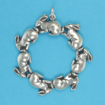 Microsculptures 0623 Bunny Rabbit Circle Silver Pendant