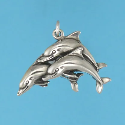 Microsculptures 0657 Dolphin Trio Silver Pendant