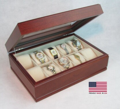 The Commander, 10-Watch Glass Top Chest Heritage Cherry