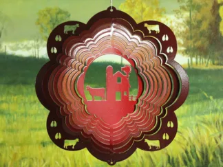 Dakota Steel Art 02161 12" Barn & Cow Wind Spinner - Red Starlight