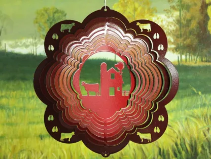 Dakota Steel Art 02161 12" Barn & Cow Wind Spinner - Red Starlight