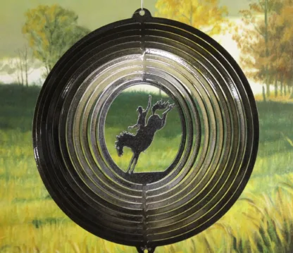 Dakota Steel Art 03651 12" Bronco Rider Wind Spinner - Black Starlight