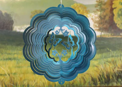 Dakota Steel Art 04862 12" Butterfly 3D Wind Spinner - Teal Starlight
