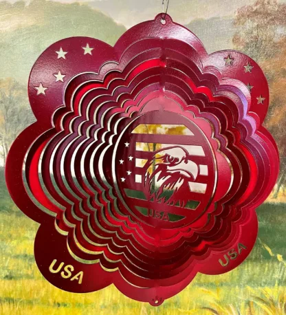 Dakota Steel Art 10561 12" Eagle Head Wind Spinner - Red Starlight