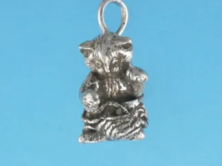 Microsculptures 1218 Kitten Pouncing on Yarn Silver Pendant