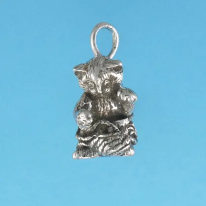Microsculptures 1218 Kitten Pouncing on Yarn Silver Pendant