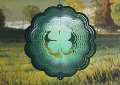 Dakota Steel Art 13556 12" Four Leaf Clover Wind Spinner - Green Starlight