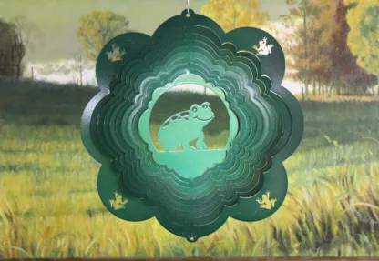 Dakota Steel Art 14156 12" Frog Wind Spinner - Green Starlight
