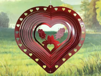 Dakota Steel Art 16261 12" Heart & Rose Wind Spinner - Red Starlight