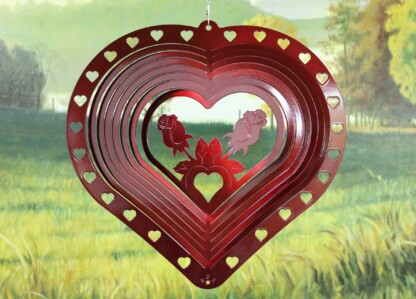 Dakota Steel Art 16261 12" Heart & Rose Wind Spinner - Red Starlight