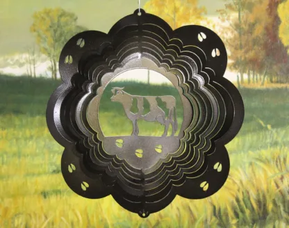 Dakota Steel Art 16551 12" Holstein Cow Wind Spinner - Black Starlight