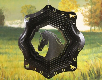 Dakota Steel Art 17151 12" Horse Head Wind Spinner - Black Starlight