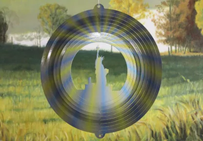 Dakota Steel Art 19545 12" Liberty Wind Spinner - Blue Gold Printed