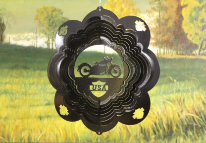 Dakota Steel Art 23751 12" Motorcycle Wind Spinner - Black Starlight