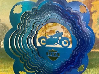 Dakota Steel Art 23781 12" Motorcycle Wind Spinner - Teal/Blue Starlight