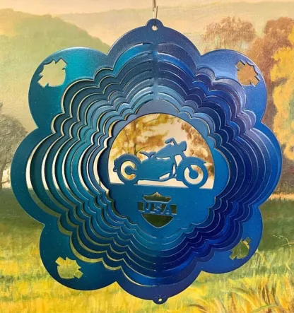 Dakota Steel Art 23781 12" Motorcycle Wind Spinner - Teal/Blue Starlight