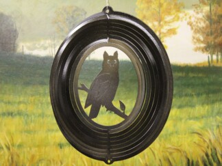 Dakota Steel Art 24651 12" Owl Wind Spinner - Black Starlight