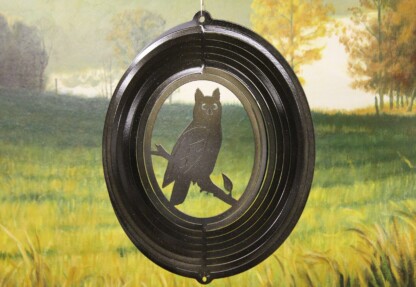 Dakota Steel Art 24651 12" Owl Wind Spinner - Black Starlight