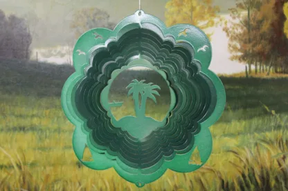 Dakota Steel Art 24956 12" Palm Tree Wind Spinner - Green Starlight