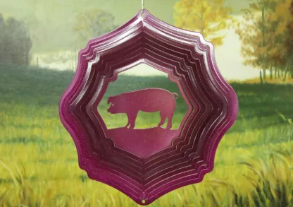 Dakota Steel Art 26460 12" Pig Wind Spinner - Raspberry Starlight