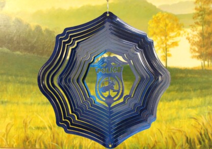 Dakota Steel Art 26752 12" Police Badge Wind Spinner - Blue Starlight