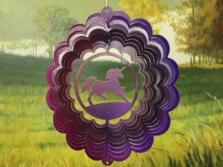 Dakota Steel Art 33678 12" Unicorn Wind Spinner - Raspberry/Purple Starlight