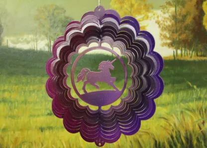 Dakota Steel Art 33678 12" Unicorn Wind Spinner - Raspberry/Purple Starlight