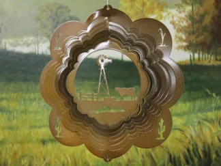 Dakota Steel Art 34555 12" Windmill & Cow Wind Spinner - Copper Starlight