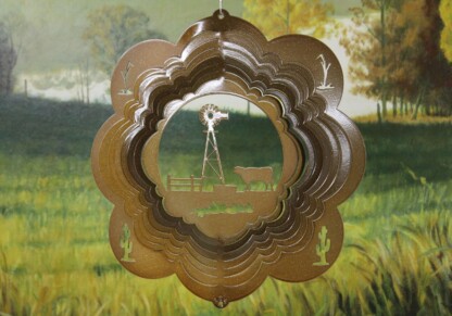 Dakota Steel Art 34555 12" Windmill & Cow Wind Spinner - Copper Starlight