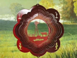 Dakota Steel Art 34561 12" Windmill & Cow Wind Spinner - Red Starlight