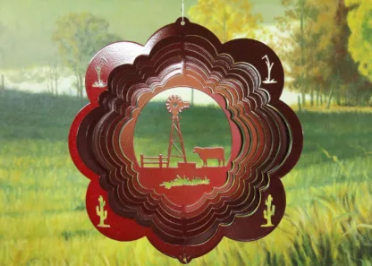 Dakota Steel Art 34561 12" Windmill & Cow Wind Spinner - Red Starlight