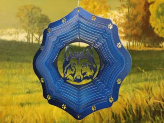 Dakota Steel Art 35152 12" Wolf Head Wind Spinner - Blue Starlight
