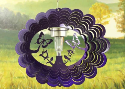 Dakota Steel Art 39059 12" Solar Light Butterfly 3D Wind Spinner - Purple Starlight