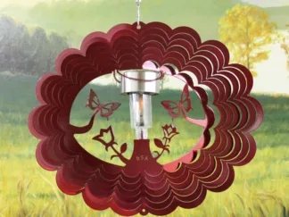 Dakota Steel Art 39061 12" Solar Light Butterfly 3D Wind Spinner - Red Starlight