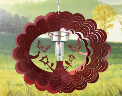Dakota Steel Art 39061 12" Solar Light Butterfly 3D Wind Spinner - Red Starlight