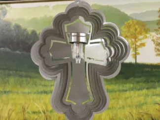 Dakota Steel Art 39254 16" Solar Light Cross Wind Spinner - Silver Starlight
