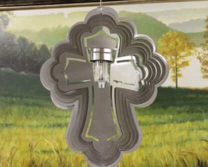 Dakota Steel Art 39254 16" Solar Light Cross Wind Spinner - Silver Starlight