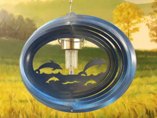 Dakota Steel Art 39352 12" Solar Light Dolphin" Wind Spinner - Blue Starlight