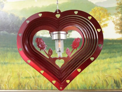 Dakota Steel Art 39461 12" Solar Light Heart & Roses Wind Spinner - Red Starlight