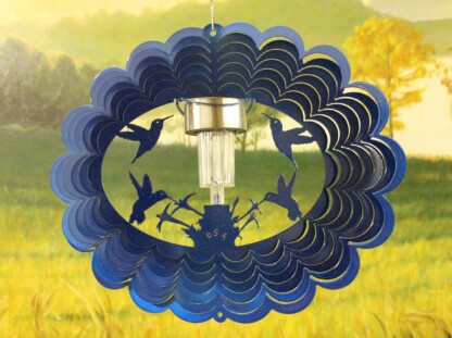 Dakota Steel Art 39552 12" Solar Light Hummingbirds Wind Spinner - Blue Starlight
