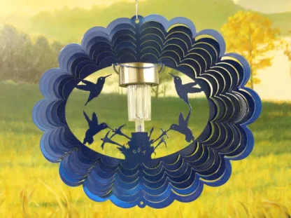 Dakota Steel Art 39552 12" Solar Light Hummingbirds Wind Spinner - Blue Starlight